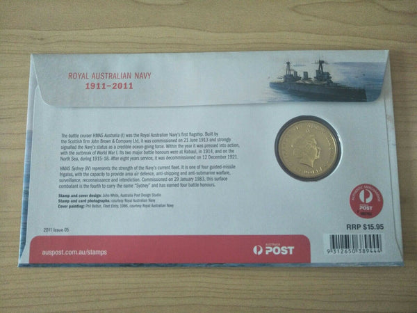 2011 Australian $1 100 Years Royal Australian Navy PNC 1st Day Issue