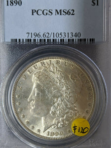 USA United States 1890 $1 Silver Dollar Slabbed PCGS MS62
