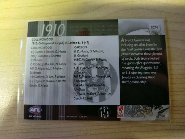 2013 Select Prime 1910 Premiers Collingwood No. 335/560