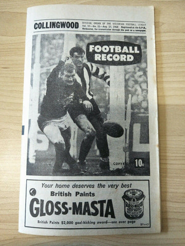 VFL 1968 August 17 Football Record Collingwood v Carlton