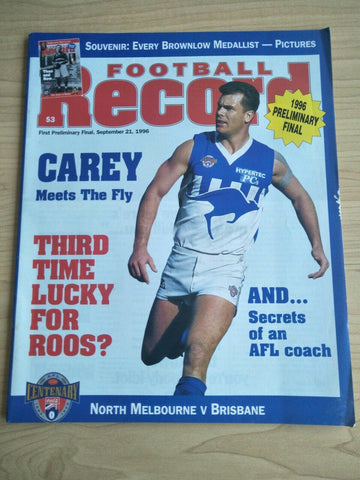 1996 First Preliminary Final AFL Football Record North Melbourne v Brisbane