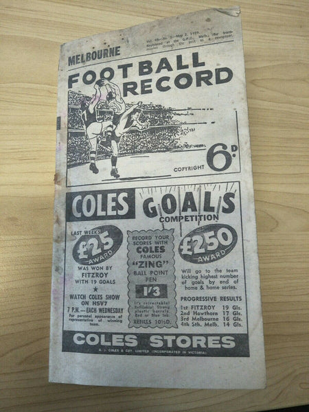 VFL 1959 May 2nd Football Record Melbourne v Collingwood