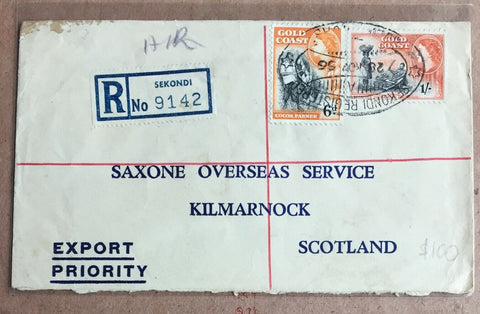 Gold Coast 1956 Queen Elizabeth Cover Registered Airmail Sekondi to Kilmarnock