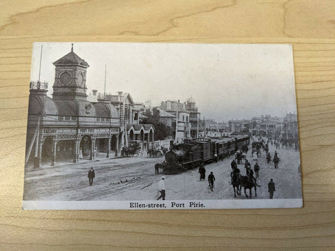South Australia Post Card Ellen Street Port Pirie with Train & Horse and Cart