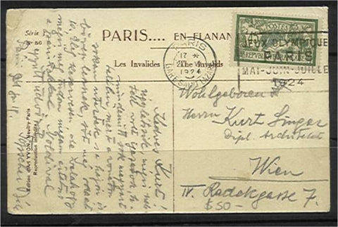 France - Austria Postcard with 1924 Paris Olympics advertising Slogan