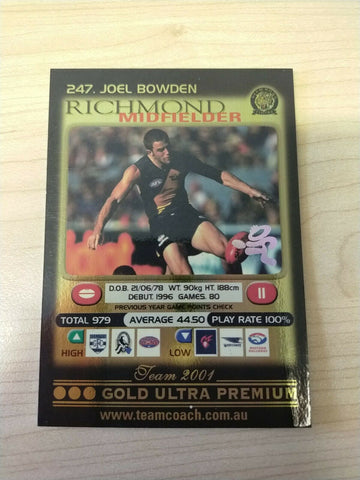 2001 Teamcoach Gold Prize Card Richmond 247 Joel Bowden