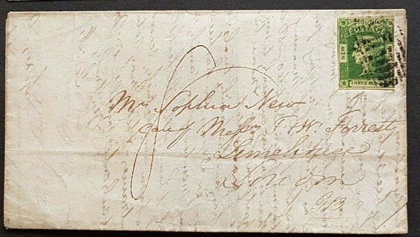 NSW 3d Laureate SG 67 on entire Sydney 8-8-1854 to London 15 De 1854