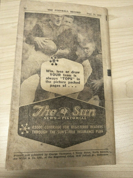VFL 1959 September 19 Football Record Preliminary Final Essendon v Carlton