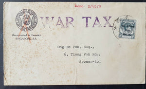 Japanese Occupation of Malaya on Straits Settlements 8c KGVl war tax cover.