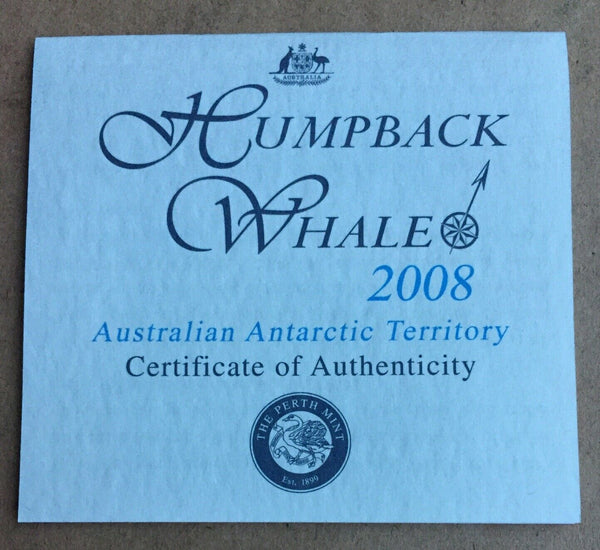 2008 Australian Antarctic Territory $1 Humpback Whale 1oz Silver Proof Coin