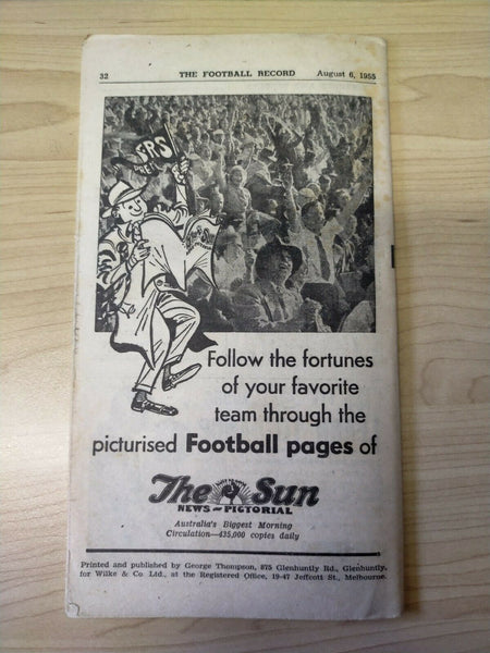VFL 1955 August 6 Football Record Collingwood v Carlton