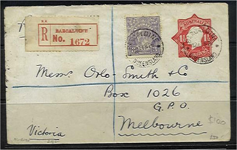 Australia Embossed Envelope 1½d Red KGV Octagonal + 4½d stamp Registered