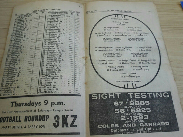 Footscray Vs Collingwood 1961 Footy Record