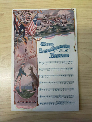 Australian Vintage Australia Greets America Star Spangled Banner Ship Postcard