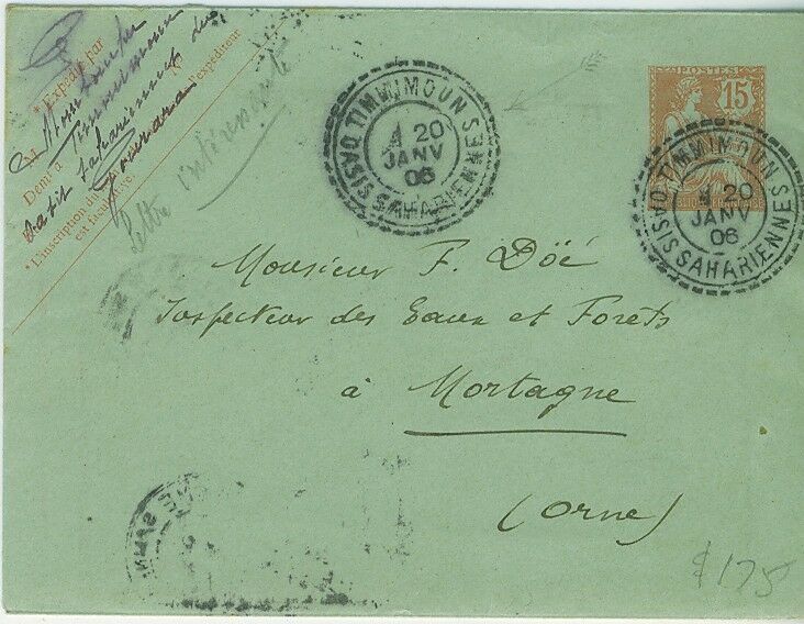 French Africa Military Mail with scarce Timimmoun oasis cancel on 1906 station