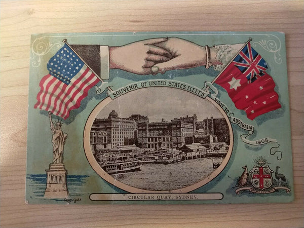 American Vintage Circular Quay Sydney US Fleet Visit to Australia 1908 Postcard