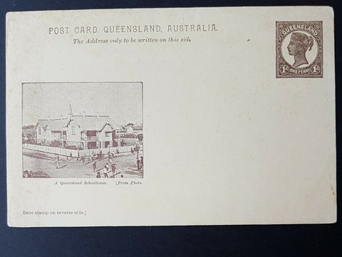 Queensland Postal Stationery Post Card 1d on buff A Queensland Schoolhouse HG10a