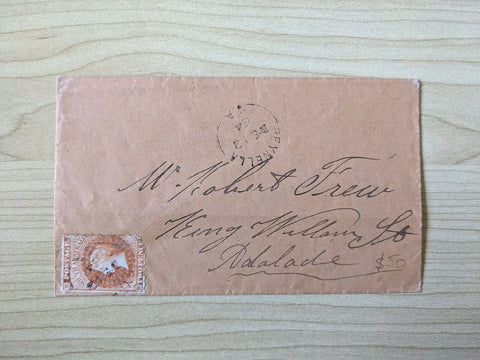SA Australian States 1864 cover Reynella to Adelaide with 2d Stamp at bottom.