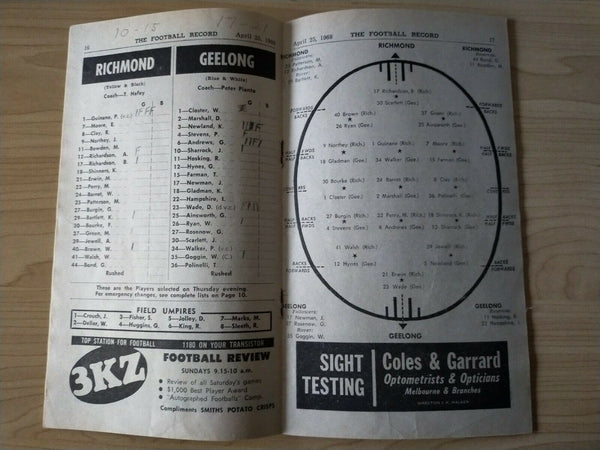 VFL 1968 April 25 Football Record Richmond v Geelong