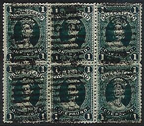 Queensland Australian States £1 in block of 6 including re entry SG 165 used
