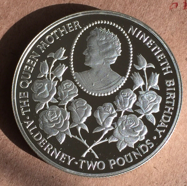 Alderney Great Britain 1990 Queen Mother’s 90th Birthday Silver Piedfort