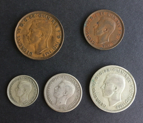 Australia 1946 Pre Decimal 5 Coin Set including scarce Penny IDEAL BIRTHDAY GIFT