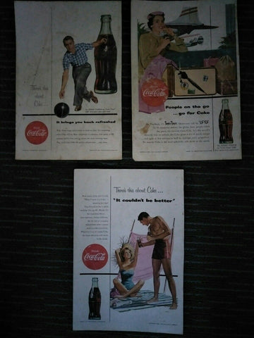Coca-Cola 1954 Mixed Vintage Original Coca-Cola Advertisements x 3