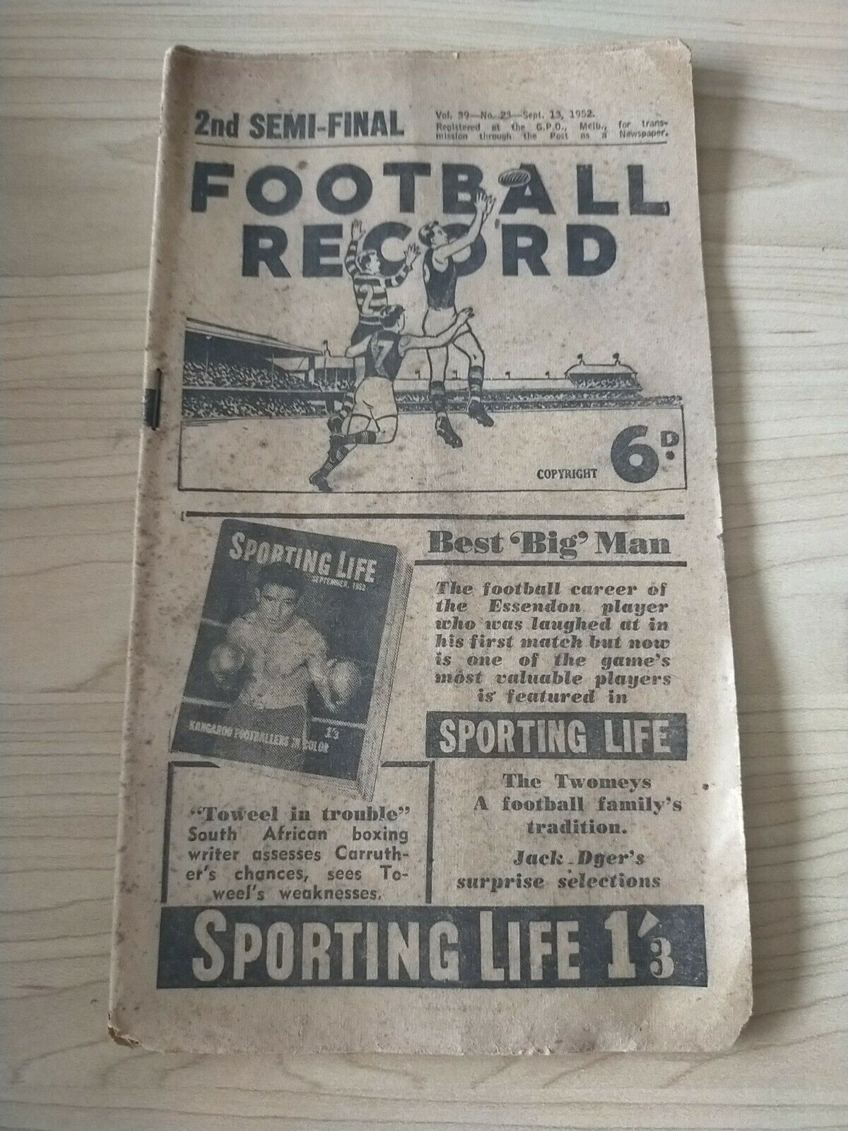 VFL 1952 September 13 Football Record 2nd Semi Final Geelong v Collingwood
