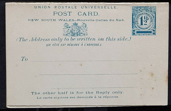 NSW 1½d + 1½d reply card HG14 mint. A few rust spots as is often found on these.