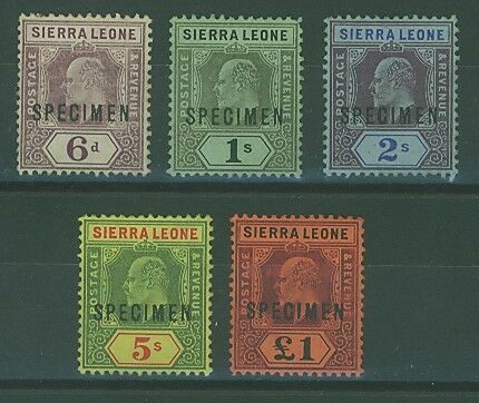 Sierra Leone SG 107s/111s 6d to £1 KEVll optd Specimen (5 value) MH
