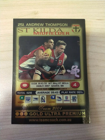 2001 Teamcoach Gold Prize Card St Kilda 251 Andrew Thompson