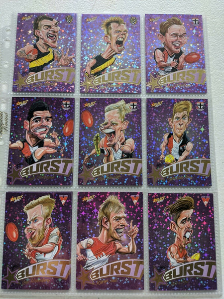 2017 AFL Select Footy Stars Purple Burst Complete Set of 72