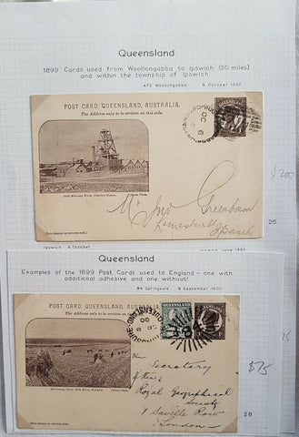 Queensland Postcard, 1d Gold Mine,1d Harvesting ex Ron Butler collection used