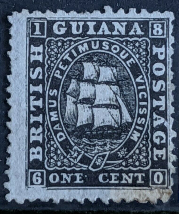 British Guiana SG 51 One Cent 1c Thin Paper Repaired Mint Stamp