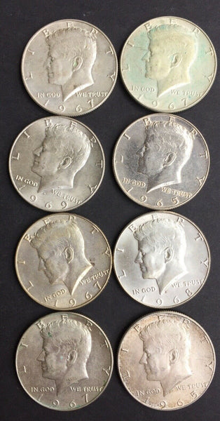 USA United States 1965-1969 Kennedy Silver Half Dollars 50 Cents x 8