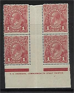 Australia KGV SG 21 1d One Penny red smooth paper Harrison one line imprint