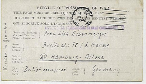 Australia - British Zone Germany WW2 POW postal stationery stampless envelope