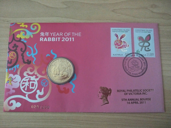 2011 Australia One Dollar $1 Chinese Lunar New Year of The Rabbit PNC RPSV 5th Annual Bourse Overprint