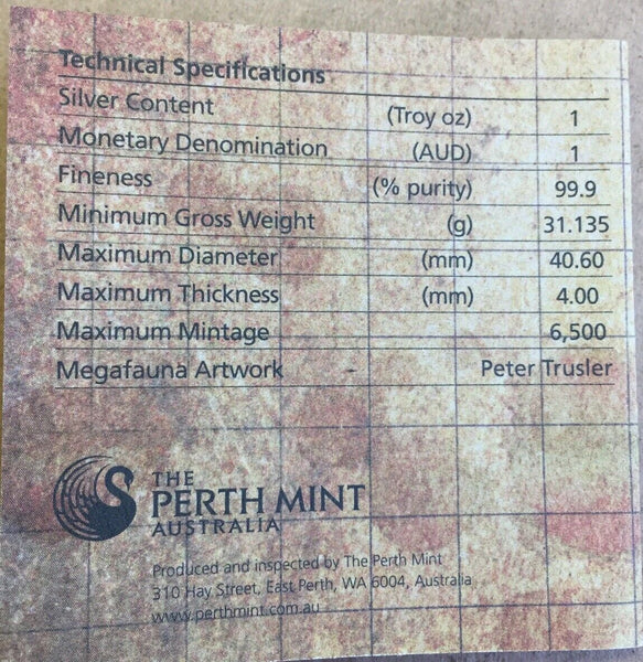 Australia 2013 Perth Mint Megafauna Procoptodon .999 Silver One Ounce Proof