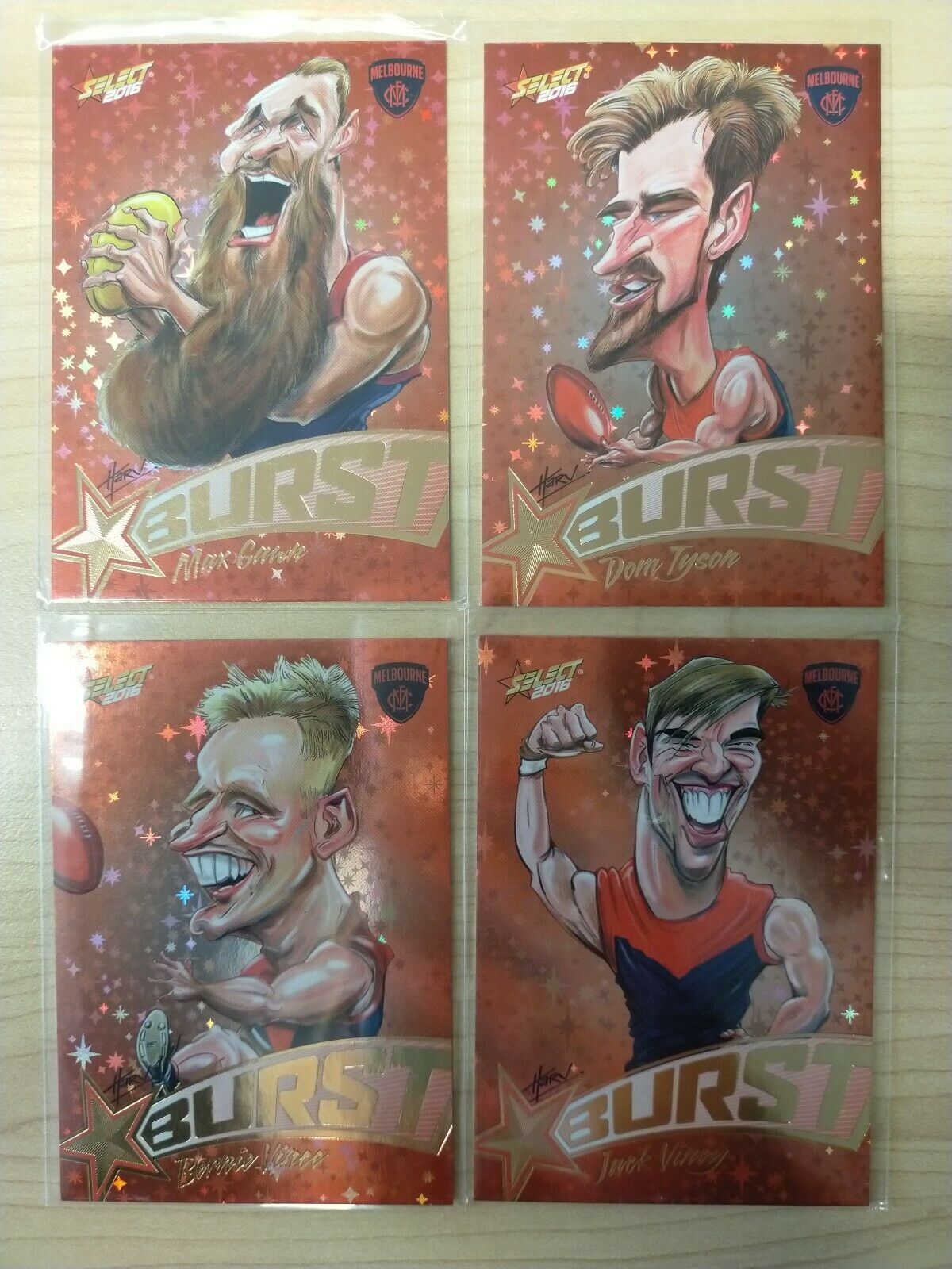 2016 Select Orange Star Burst Melbourne Team Set Of 4 Cards
