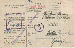 Australia WW2 POW card to Germany, stamp removed by censor prior to posting