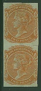 SA Australian States SG 163a 2d orange-red imperforate error in pair Unused