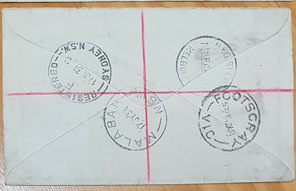 Australia 5d KGV solo usage registered Malabar, 1934 Scout Jamboree label added