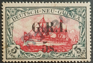 5/- GRI on 5 M German Colonies New Guinea SG 15 setting 3 position 3 rare U