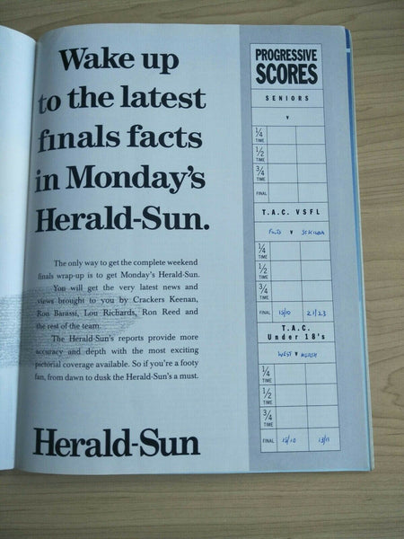 AFL 1992 Qualifying Final Football Record Geelong v Footscray
