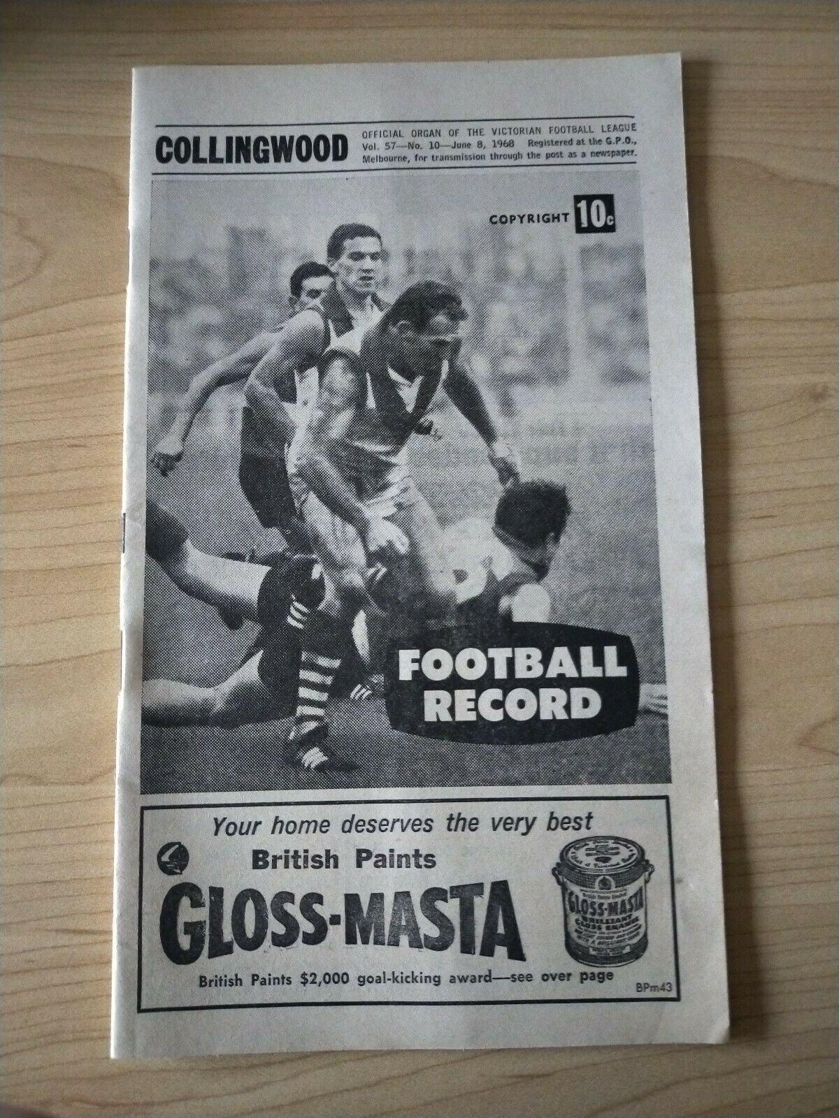 VFL 1968 June 8 Football Record Collingwood v Melbourne