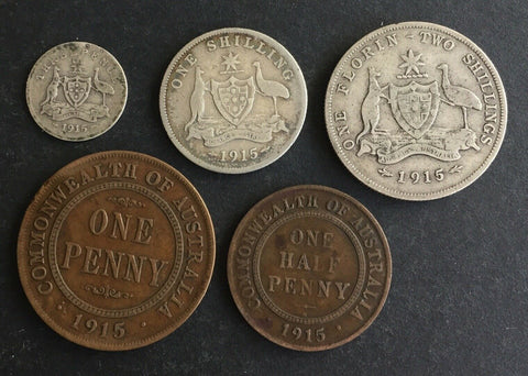 AUSTRALIA 1915 Pre Decimal 5 coin set.  IDEAL GIFT