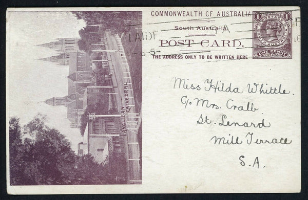 SA South Australia Australian States 1909 1d Postcard Anglican Cathedral used