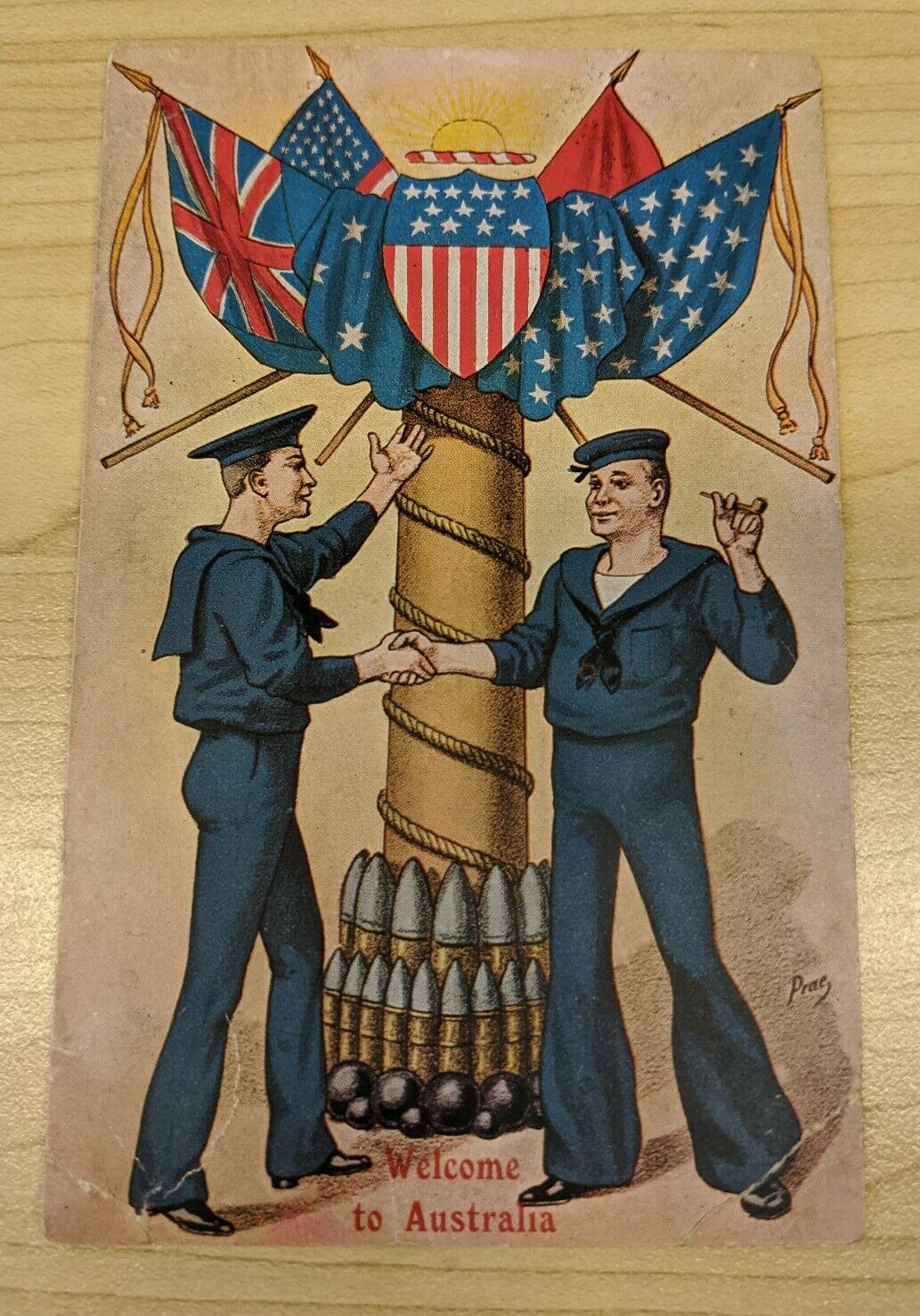 South Australia Post Card American Fleet Welcome to Australia 1d Stamp