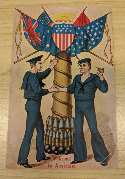 South Australia Post Card American Fleet Welcome to Australia 1d Stamp